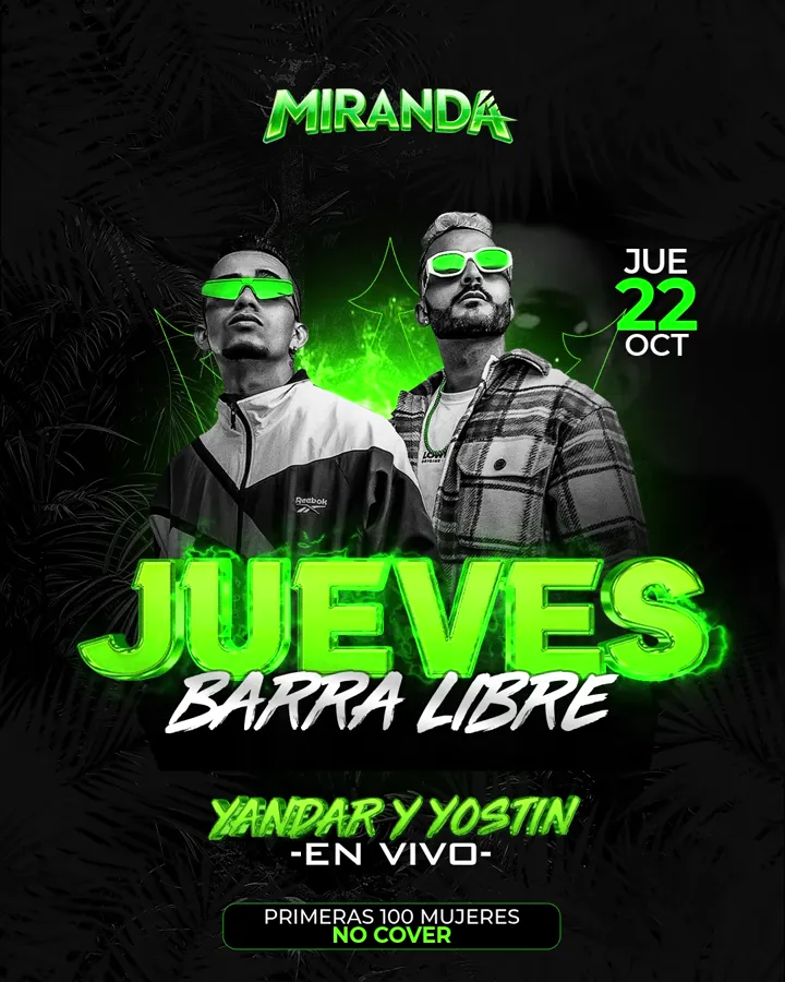 Flyer: Yandar y Yostin · Jueves de barra libre